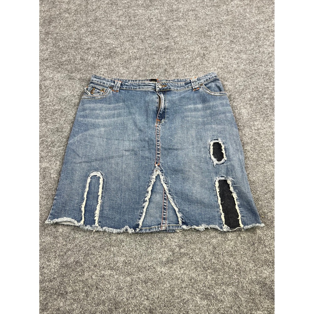 Venezia Distressed Denim Mini Skirt Blue Frayed Cutout Y2K Plus Size 20